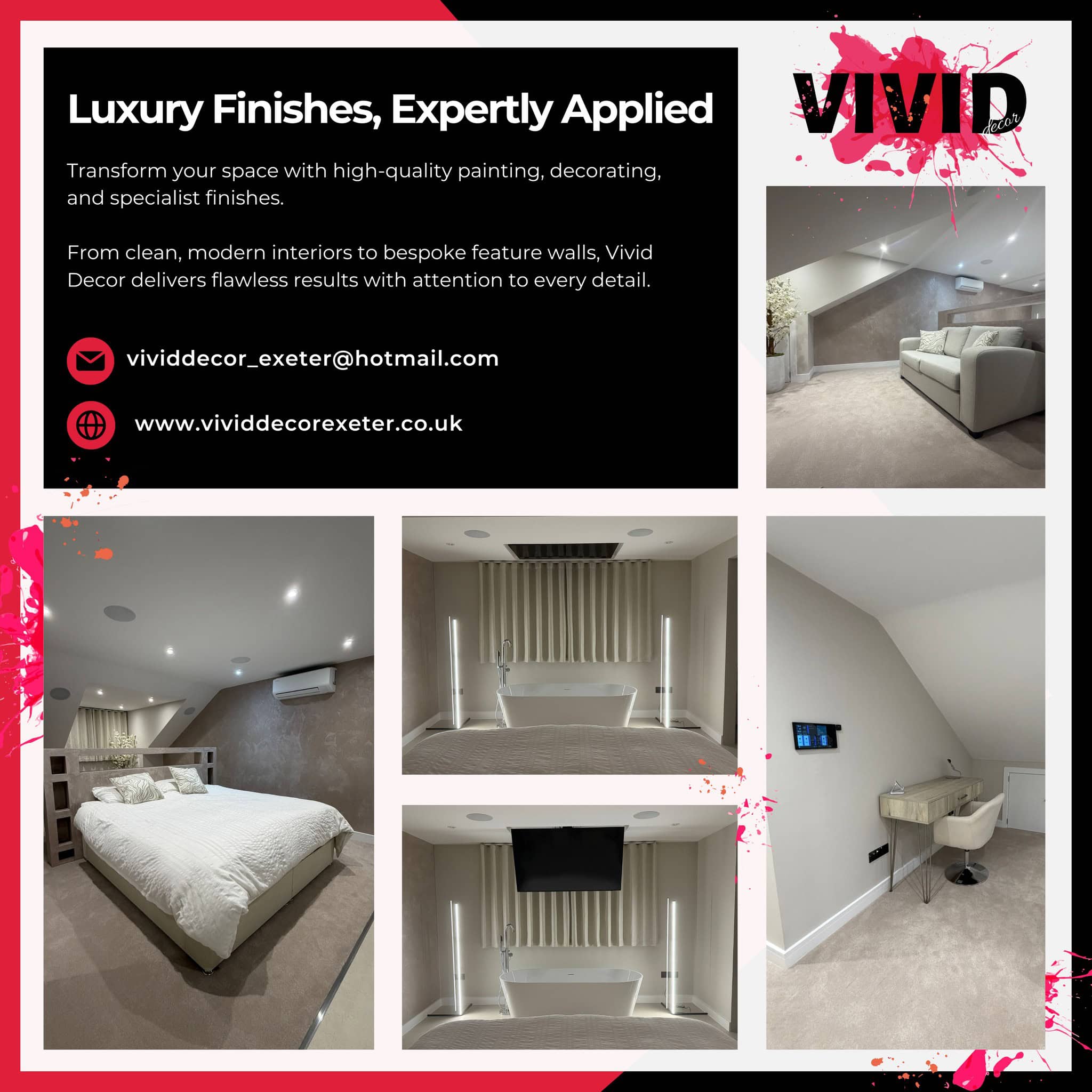 Modern bedroom and bathroom with high-end finishes in Exeter, Devon.